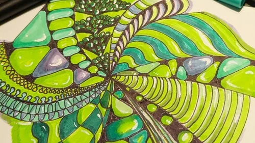 Colorful abstract drawing with geometric shapes.