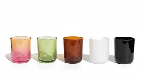 Five colorful glasses on a white background.