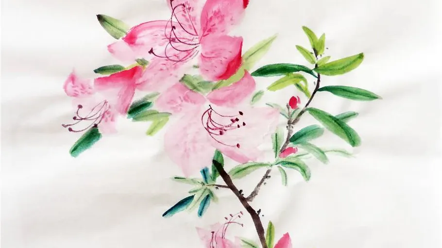 Pink flowers painted on white background.