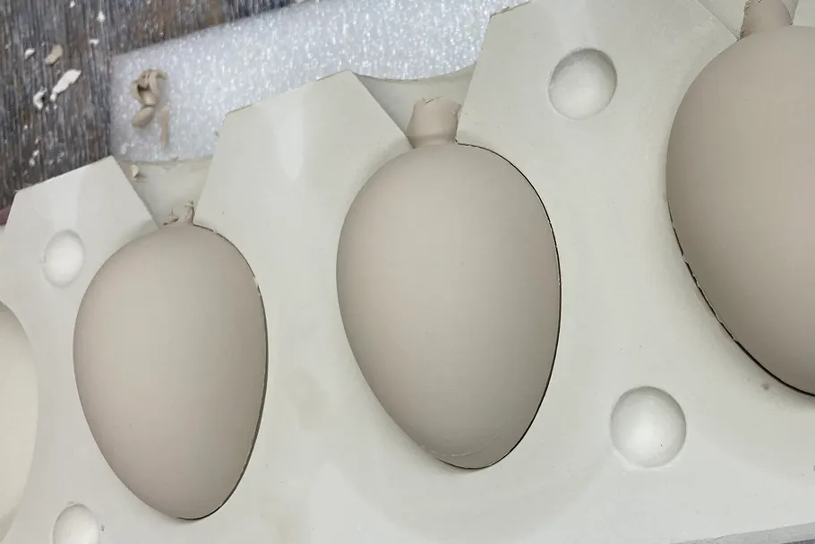 Egg-shaped molds on a white tray.