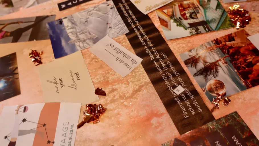 Collage von Fotos und Motivationszitaten.