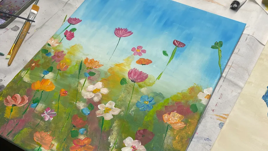 Buntes Blumenbild auf Leinwand.