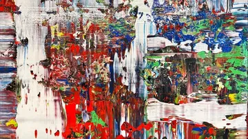 Colorful abstract painting with layered textures.