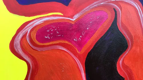 Abstract painting with vibrant swirling colors.