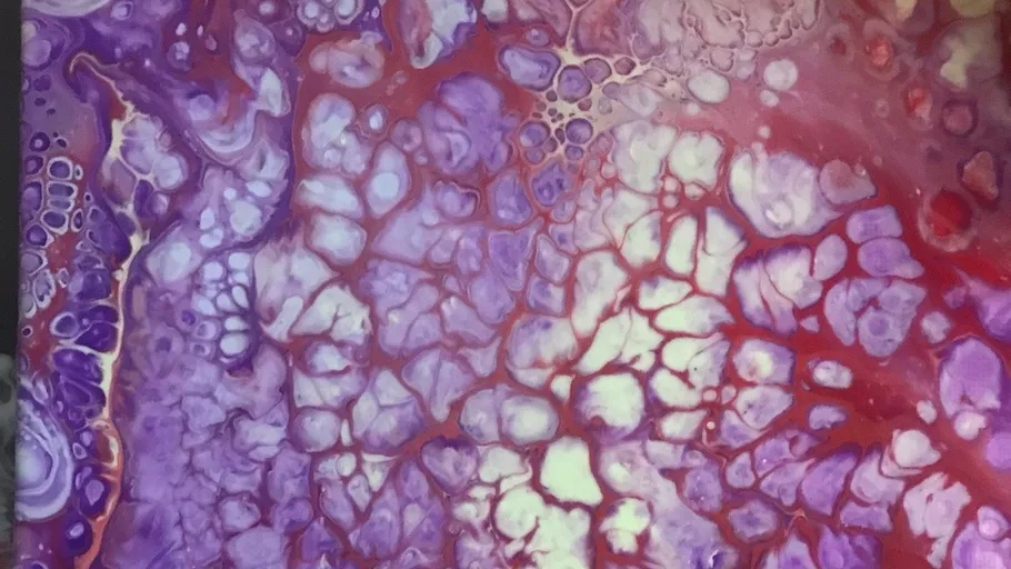 Abstract art with purple and red colors.