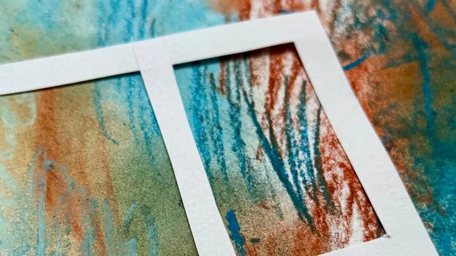 White frame on colorful abstract background.