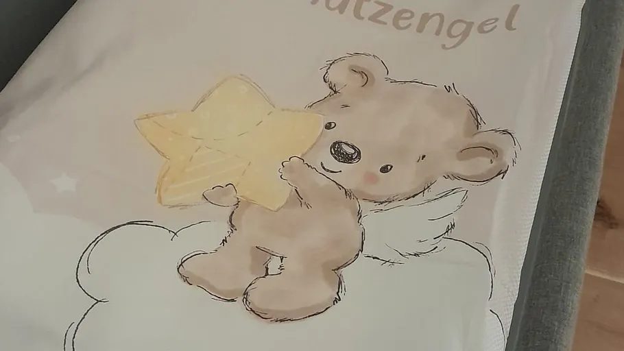 Bear with star on cloud, cartoon style.