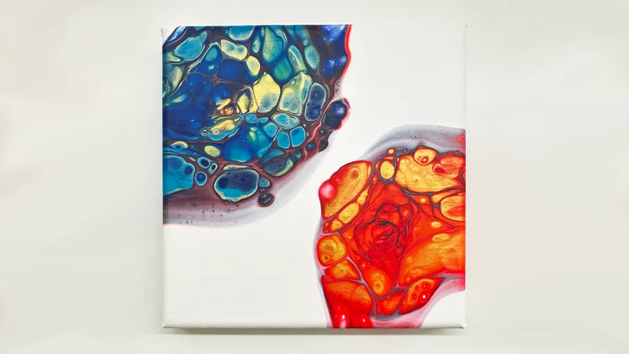 Colorful abstract painting with cells on canvas.