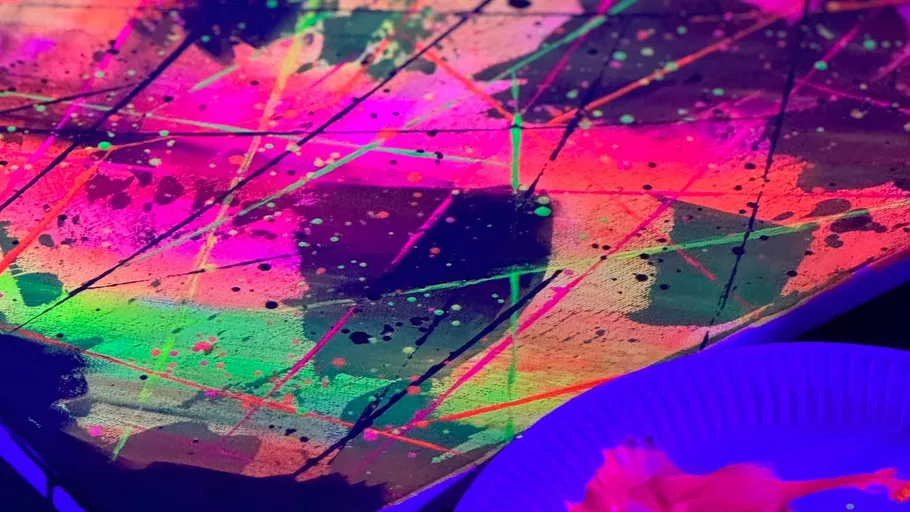 Neon abstract painting with bright lines.