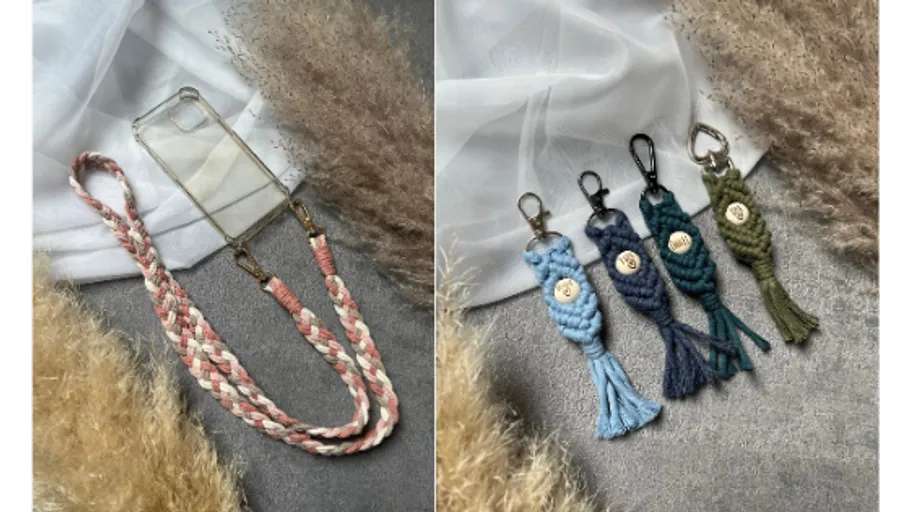 Braided smartphone lanyard and keychain accessories.