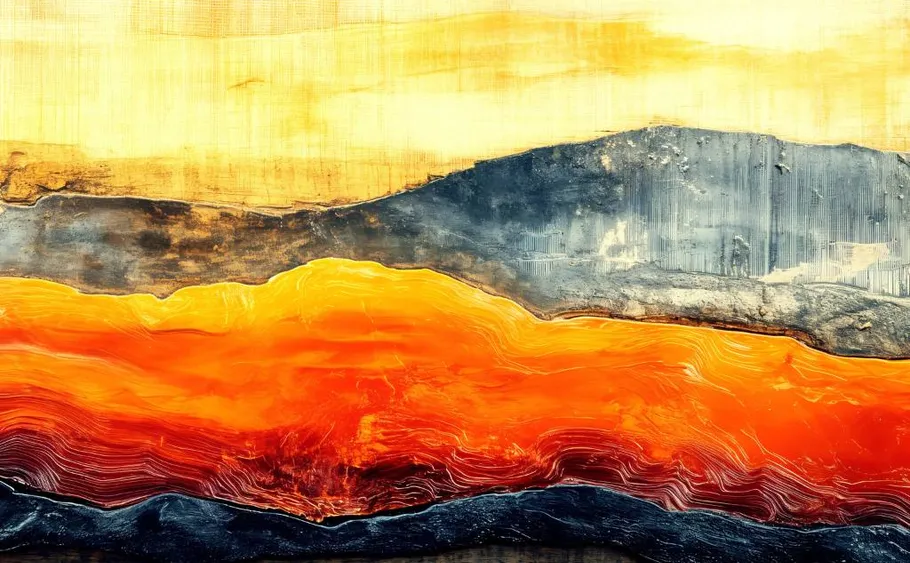 Abstraktes Landschaftsgemälde in lebhaften Farben.