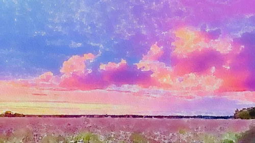 Farbenfroher Sonnenuntergang über weitem Feld.