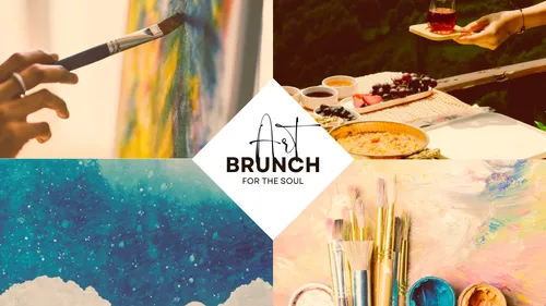Paintbrush on canvas, brunch, and art supplies.