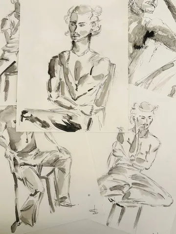 Figure sketches on paper, various poses.
