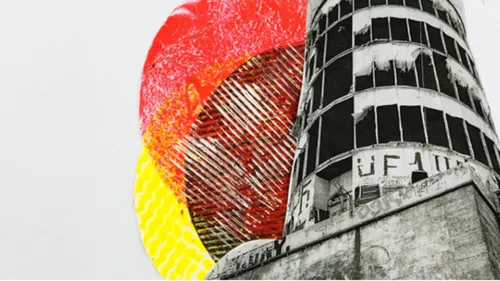 Abstract building with colorful background.