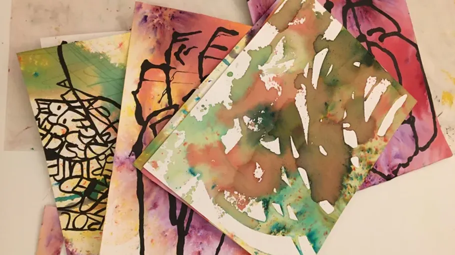 Abstract art papers with colorful designs.