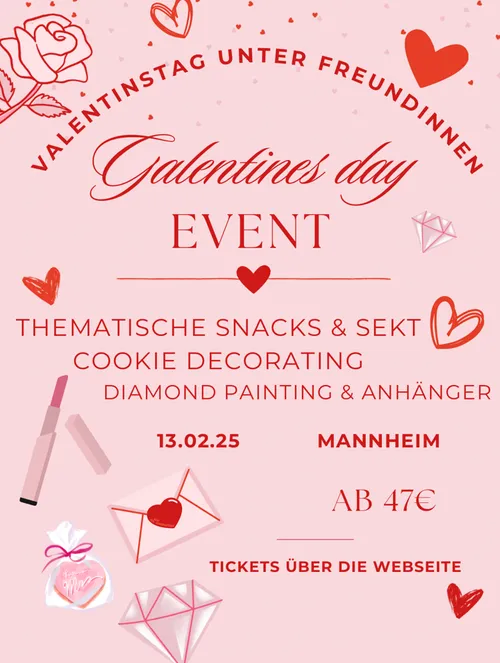 Valentinstags-Event-Flyer mit Herzen und Text.