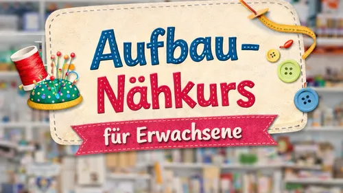 Sewing course advertisement with sewing items.