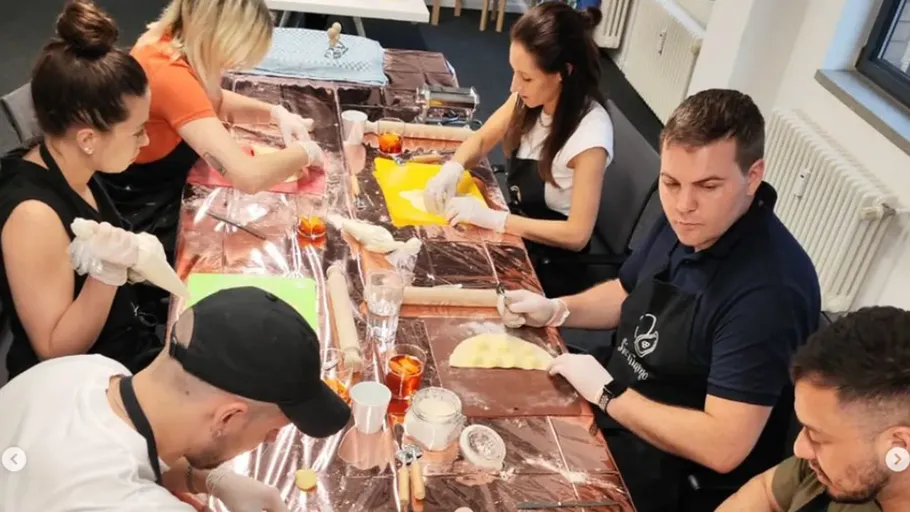 People crafting soap astound table group activity.