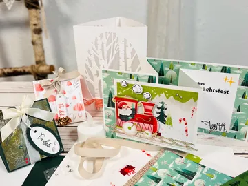 Christmas gift cards and decorations.