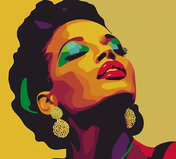 Colorful portrait of a woman in profile.
