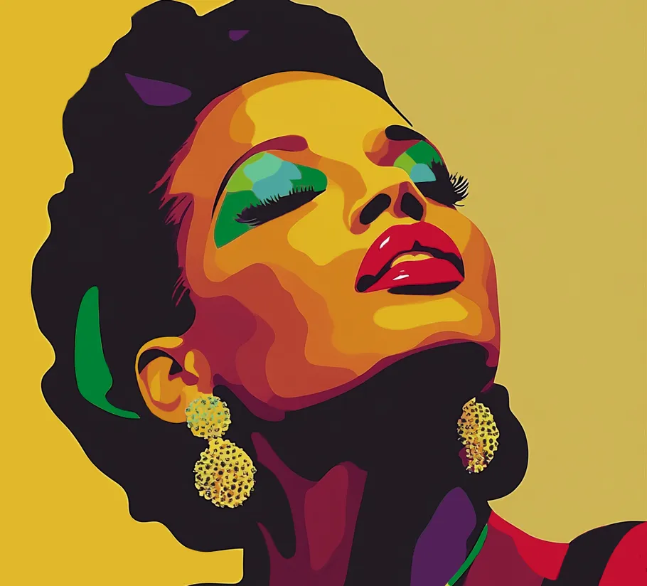 Colorful portrait of a woman in profile.