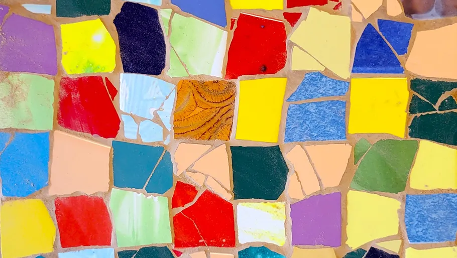 Colorful mosaic of various shapes and sizes.