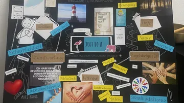 Collage with motivational quotes and images.