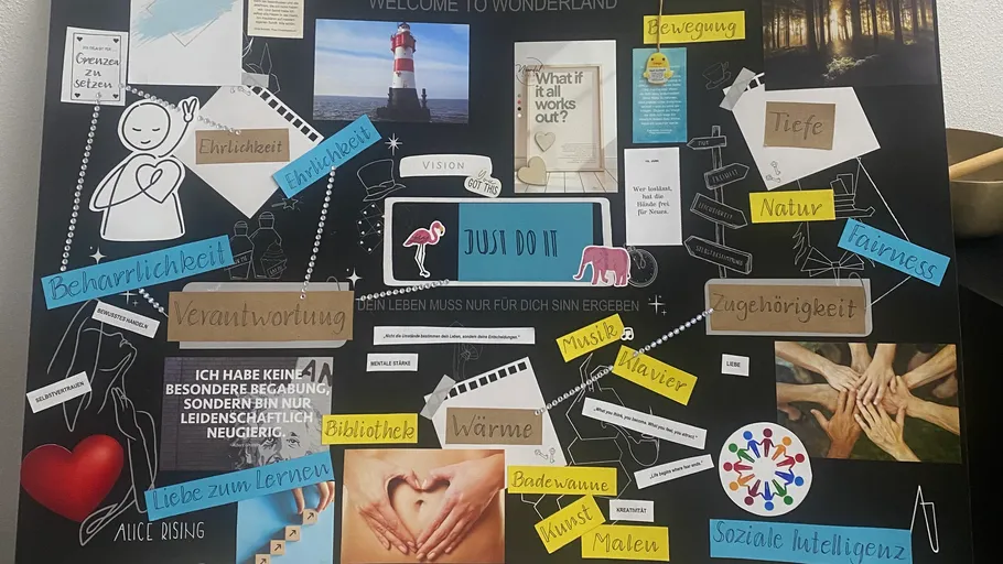 Collage mit motivierenden Zitaten und Bildern.