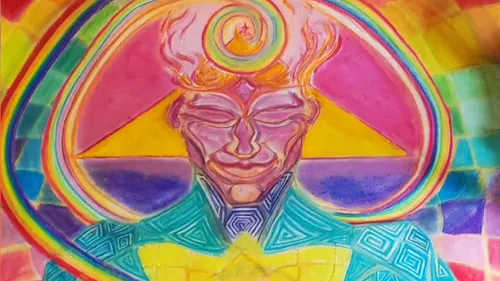 Colorful abstract painting of a human face.