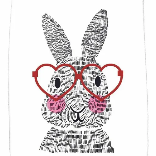 Bunny wearing heart-shaped glasses, white background.