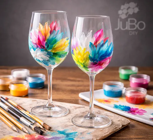 Wine glasses painting set - complete set of 2 wine glasses