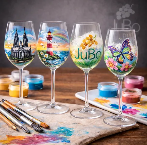 Weingläser bemalen Set - Komplett Set mit 4 Weingläsern