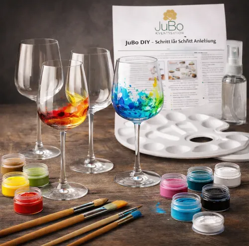 Wine glasses painting set with 4 red wine glasses