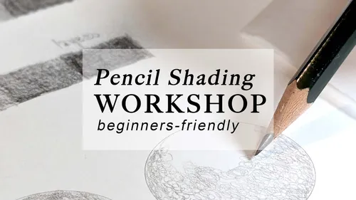 Pencil draws on shaded paper, workshop advertisement.