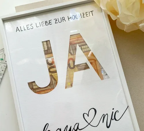 Framed wedding gift with money inside.