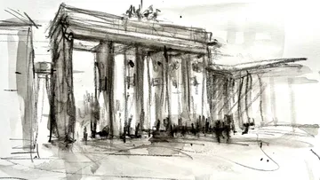 Skizze eines berühmten Wahrzeichens, monochromer Stil.