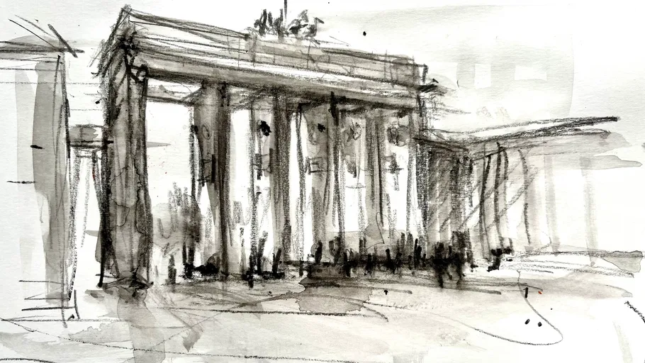 Sketch of a famous landmark, monochrome style.