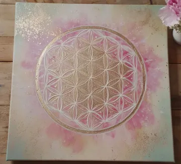 Blume des Lebens Design auf bunter Leinwand.