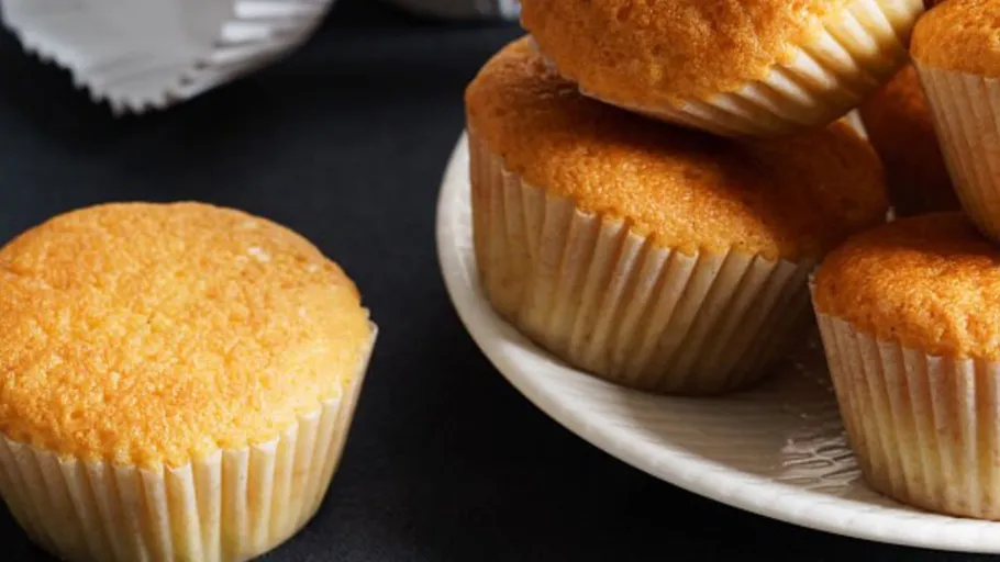 Muffins auf weißem Teller, schwarzer Hintergrund.
