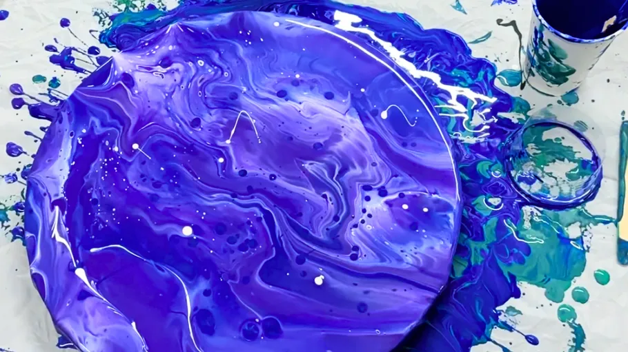 Circular canvas with abstract purple swirl design.