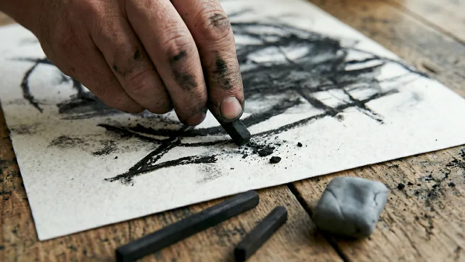 Hand drawing with charcoal on paper.