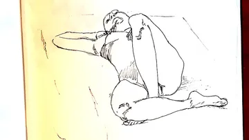 Sketch of person reclining on the ground.