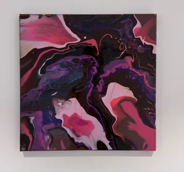 Colorful abstract painting with swirling patterns.