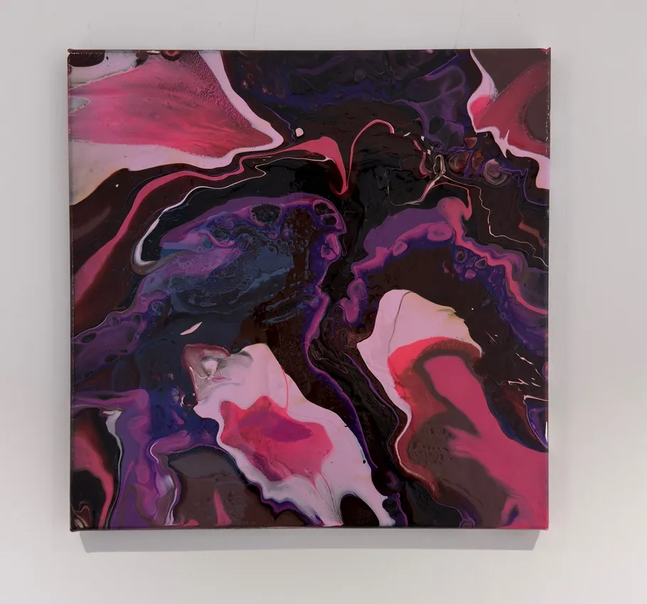 Colorful abstract painting with swirling patterns.