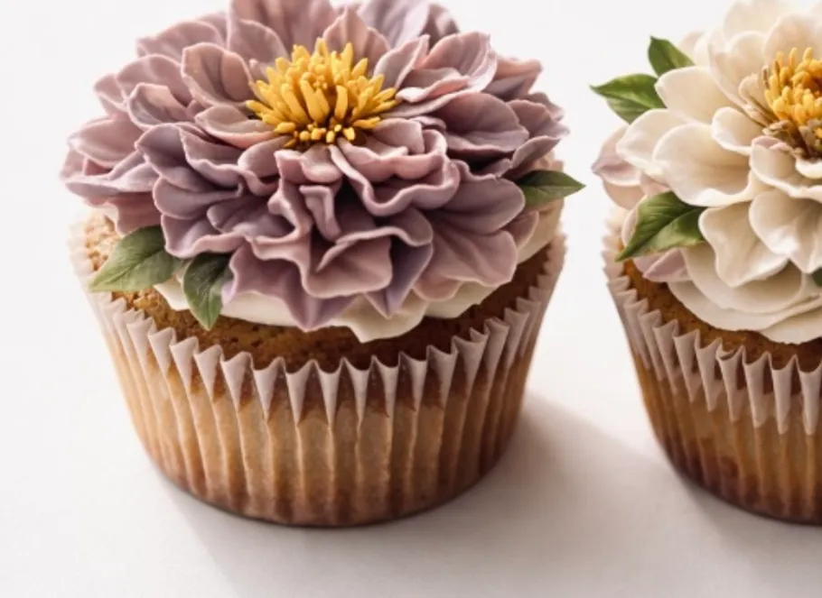 Cupcakes mit blumenartigem Zuckerguss dekoriert.