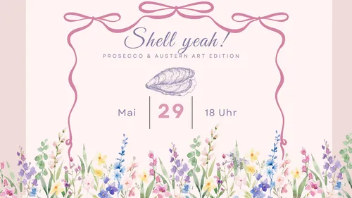 Blumeneinladung mit Muschel und Datum.