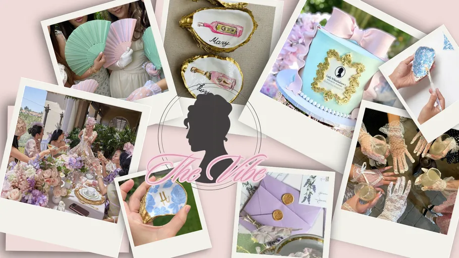 Collage of elegant tea party scenes.