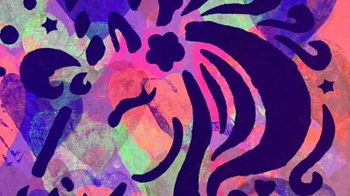 Colorful abstract shapes with swirling patterns.