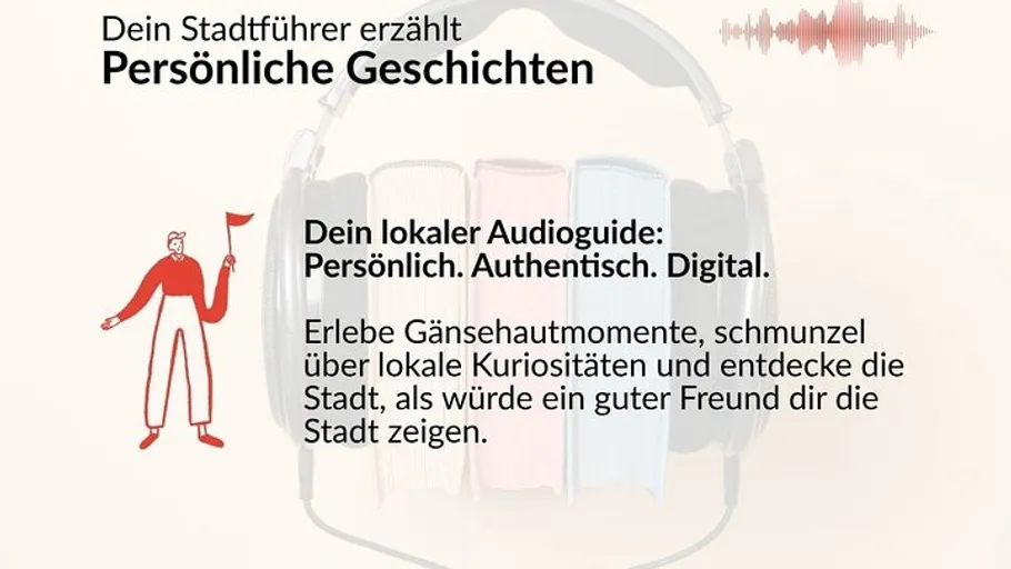 Poster with headphones and text about audioguide.
